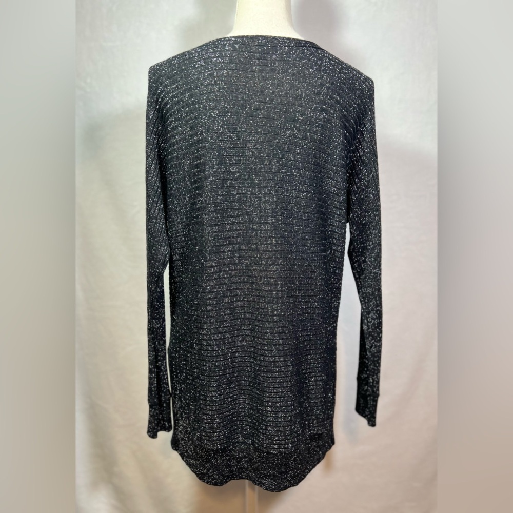 Hannah Pop Over Sweater Size M Black with Silver Shimmer Long Sleeve - Picture 4 of 7